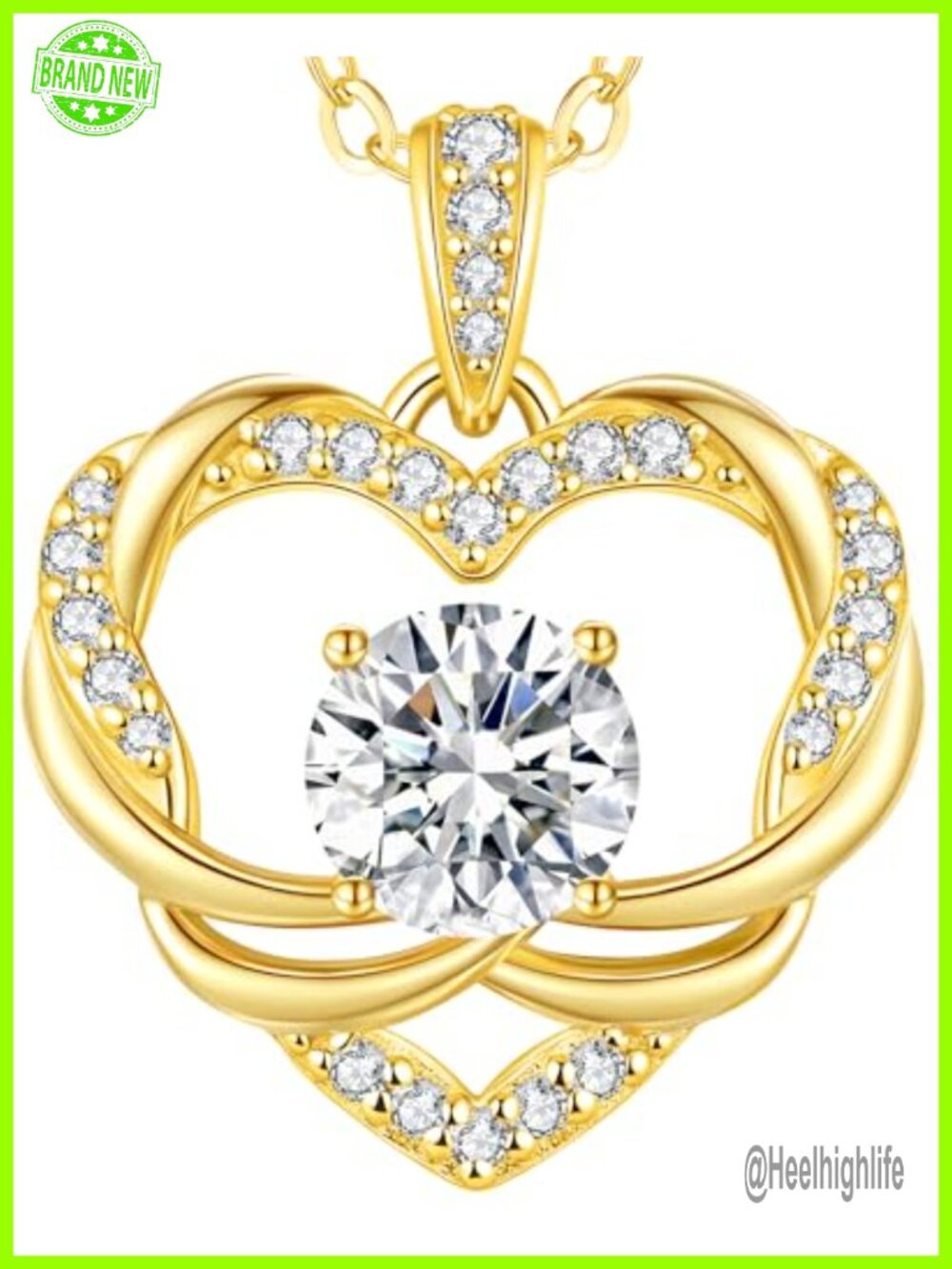 Moissanite Heart Pendant Necklace 925 Sterling Silver 18k Gold Plated